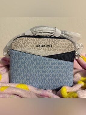 Michael Kors Light Blue and Cream Signature Crossbody Bag